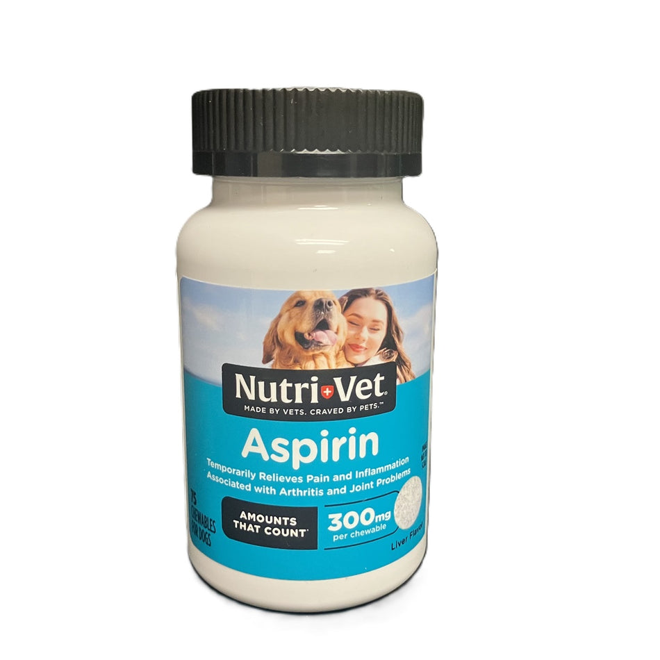 Nutri-Vet Aspirin Chewables for Large Dogs, 75 Ct, 300mg Pain Relief Tablets, Liver Flavor, Joint Support, Anti-Inflammatory Supplement