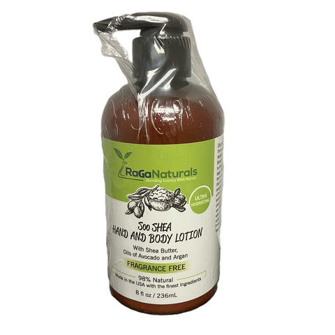RaGaNaturals Fragrance Free Hand and Body Lotion - All Natural, Vegan, Dry Skin Moisturizer, 8 fl oz