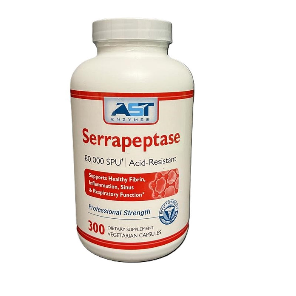 AST Enzymes Serrapeptase 80,000 SPU 300 Vegetarian Capsules Premium Natural Systemic Enzymes Acid Resistant Serrapeptase