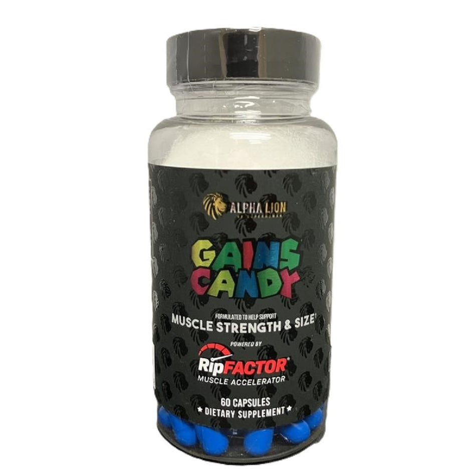Alpha Lion Gains Candy RipFactor 60 Capsules Supplement Pills for Muscle Growth and Workout Performance Nitric Oxide Booster