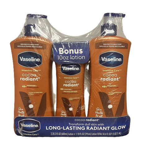 Vaseline Intensive Repair Cocoa Radiant Body Lotion, 2 pk./20.3 fl. oz. with Bonus Bottle, 10 oz.