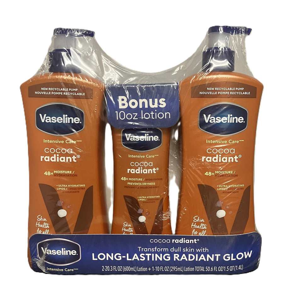 Vaseline Intensive Repair Cocoa Radiant Body Lotion, 2 pk./20.3 fl. oz. with Bonus Bottle, 10 oz.