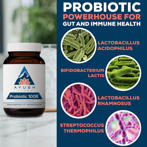 Ayush Herbs Probiotic 100B – 60 Veg Capsules | High-Potency Gut & Immune Support