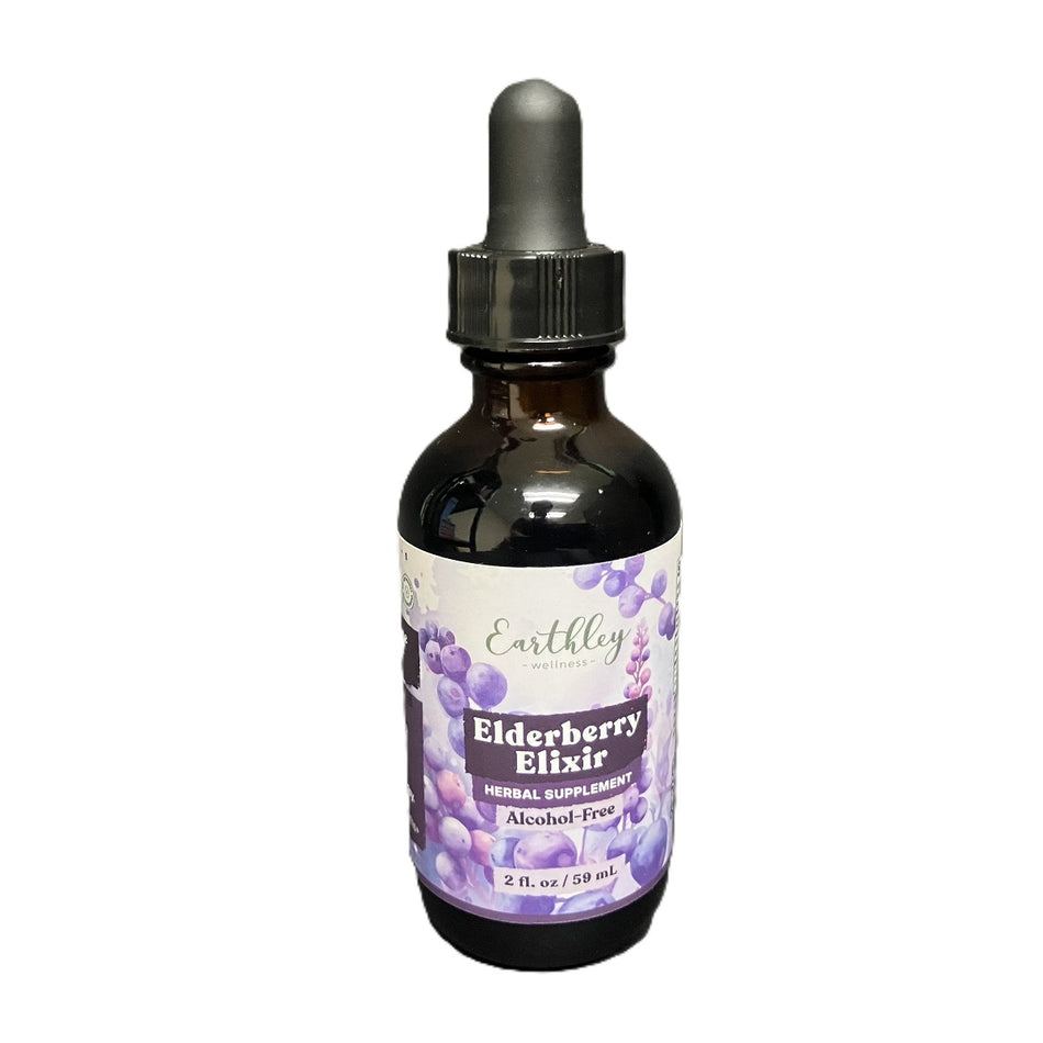 Earthley Wellness Elderberry Elixir Drops Powerful Immune Respiratory Support with Mullein Orange Peels and Cloves 2oz Alcohol Free