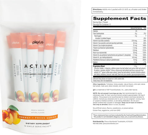 Plexus Active Peach Mango – 15 Count | Clean Energy & Mental Focus Drink Mix