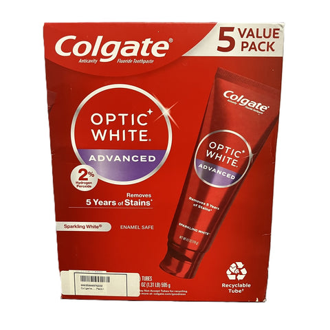 Colgate Optic Advanced Whitening Toothpaste, Sparkling White (4.2 Ounce, 5 Pack)