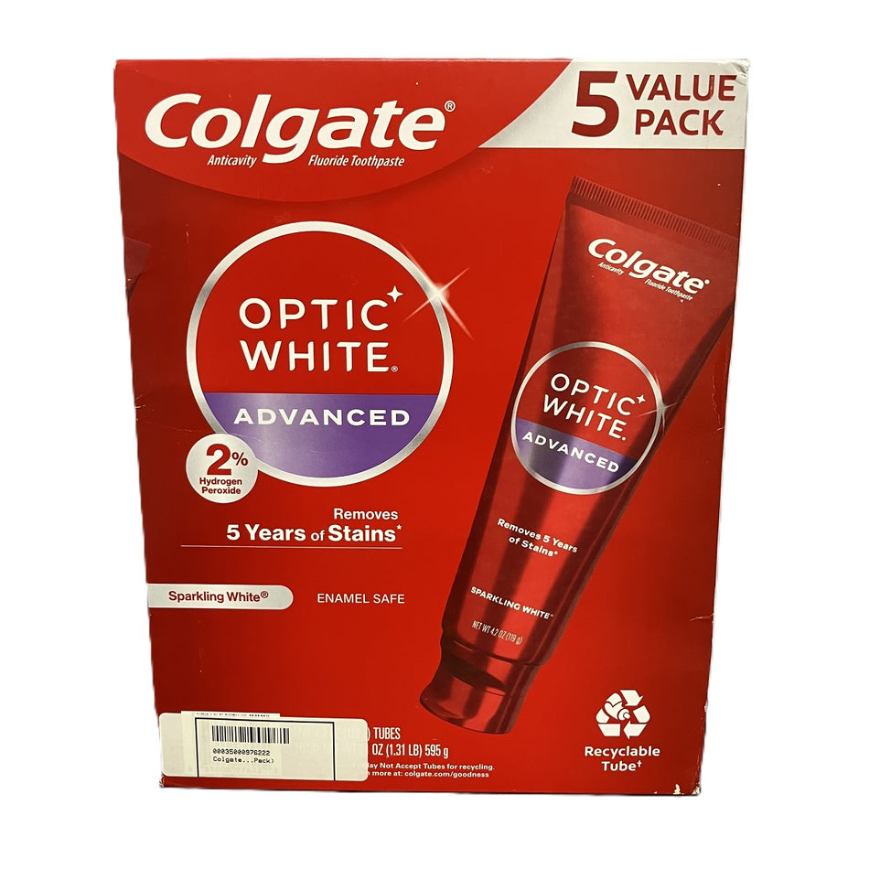 Colgate Optic Advanced Whitening Toothpaste, Sparkling White (4.2 Ounce, 5 Pack)
