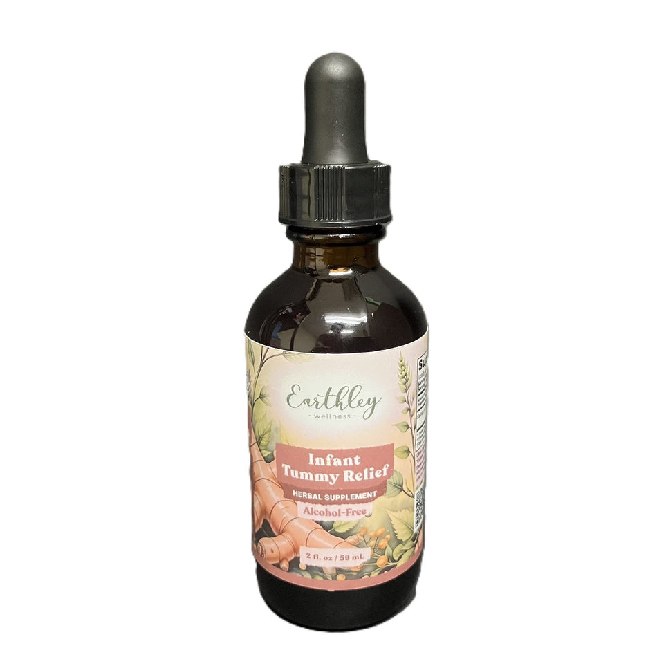 Earthley Wellness Infant Tummy Relief Natural Herbal Tincture for Gas Bloating and Hiccups 2 oz Alcohol Free