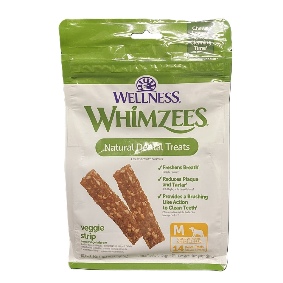 Whimzees Veggie Strip Dog Dental Chews 14 Ct 14.8 Oz, Natural Plant Based Treats, Supports Dental Hygiene, Grain Free Chews for Dogs