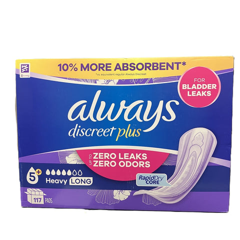 Always Discreet Incontinence Pads, Heavy - Long (117 Count)