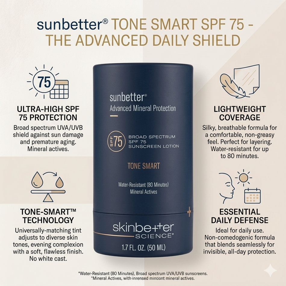 skinbetter sunbetter TONE SMART SPF 75 Sunscreen Lotion 50ml – Tone-Adapting Mineral SPF