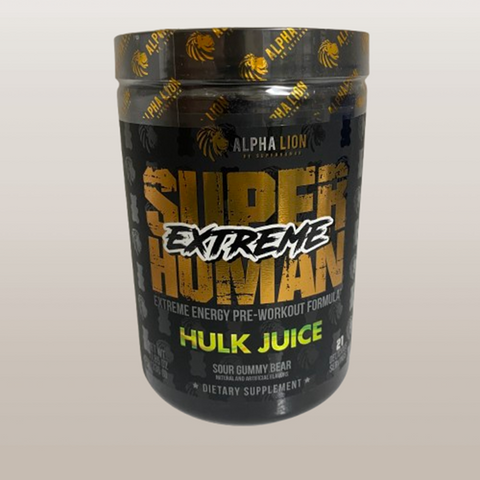 Alpha Lion Superhuman Extreme Pre Workout Powder Flavor Hulk Juice Sour Gummy Bear 11.48 oz 21 servings