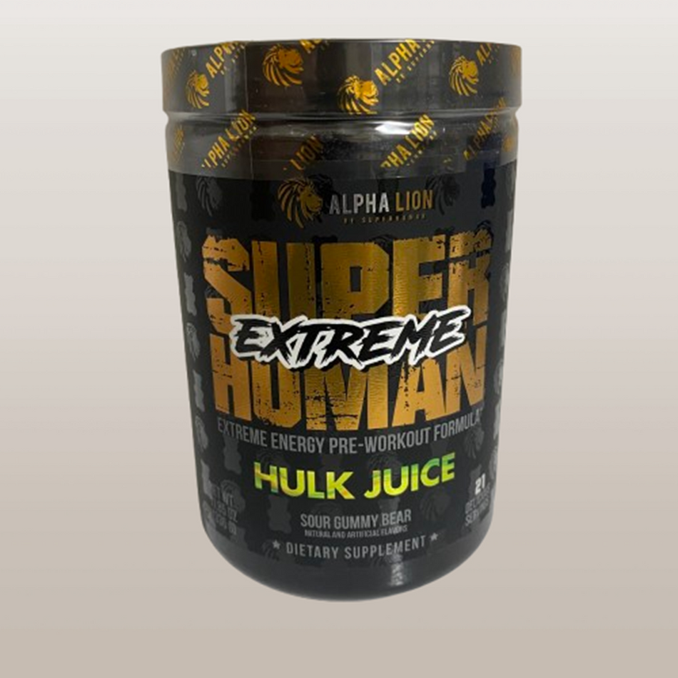 Alpha Lion Superhuman Extreme Pre Workout Powder Flavor Hulk Juice Sour Gummy Bear 11.48 oz 21 servings