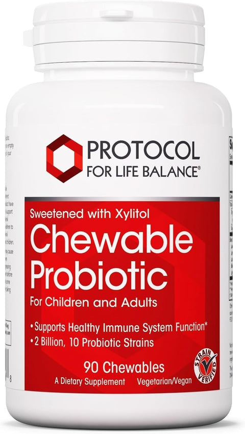 Protocol Chewable Probiotic - 2 Billion CFU - Digestive Health & Immune System Support* - Xylitol & Sorbitol Sweetened - with Lactobacillus Rhamnosus Probiotic - Halal & Vegan - 90 Chewables