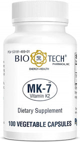 Bio-Tech Pharmacal MK-7 (Vitamin K2), 100 Vegetable Capsules All-Natural Supplement Supports Cardiovascular & Bone Health No Dairy, Fish, Gluten, Peanut, Shellfish, GMOs, Kosher, Halal, & Soy