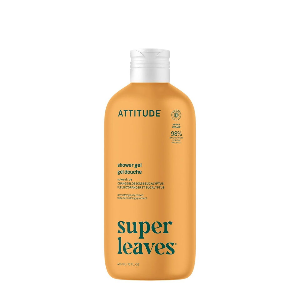 ATTITUDE Body Wash, EWG Verified Shower Gel, Dermatologically Tested, Plant and Mineral-Based, Vegan Personal Care Products, Orange Blossom & Eucalyptus, 16 Fl Oz