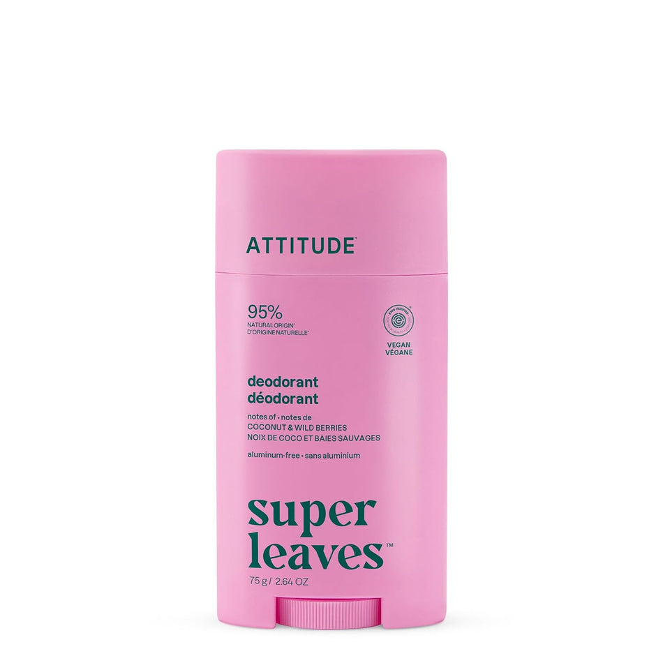 ATTITUDE Aluminum Free Deodorant, Natural Origin Ingredients, EWG Verified, Odor Control With Baking Soda, Twist & Glide, Dermatologically Tested, Vegan, Coconut & Wild Berries, 2.64 Oz