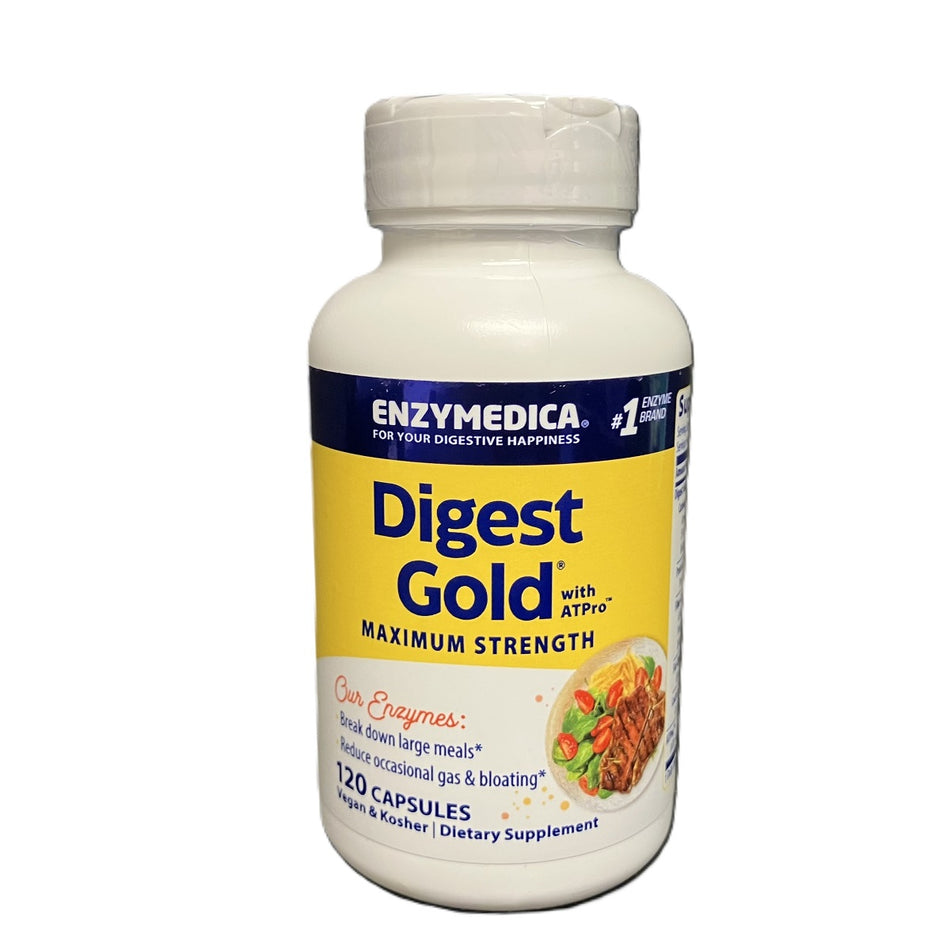 Enzymedica Digest Gold ATPro Maximum Strength Enzyme Fast-Acting Helps Digest Large Meals Prevents Bloating and Gas 120 Capsules