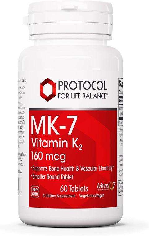 PROTOCOL FOR LIFE BALANCE - MK-7 Vitamin K2 160 mcg - Vitamin K2 Supports Bone Health and Vascular Elasticity in Improved Nutrition Delivery System - 60 Tablets