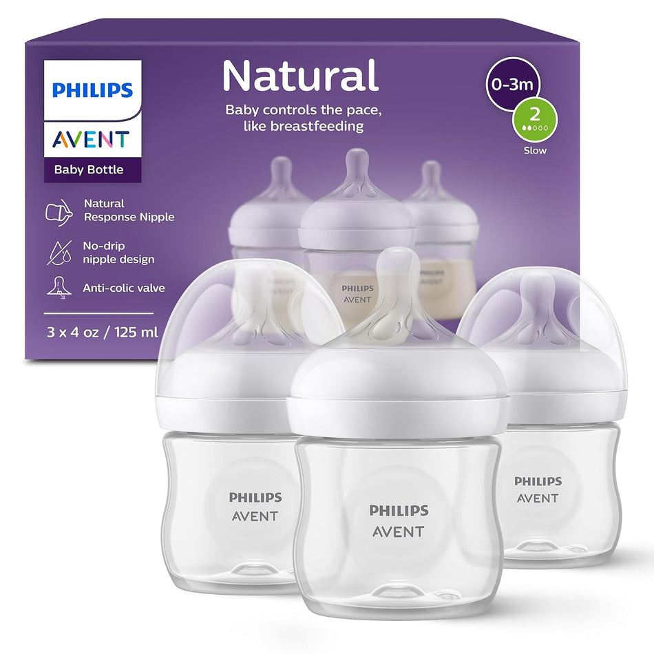 Avent - 3Pk Natural Baby Bottle With Natural Response Nipple, Clear, 4Oz