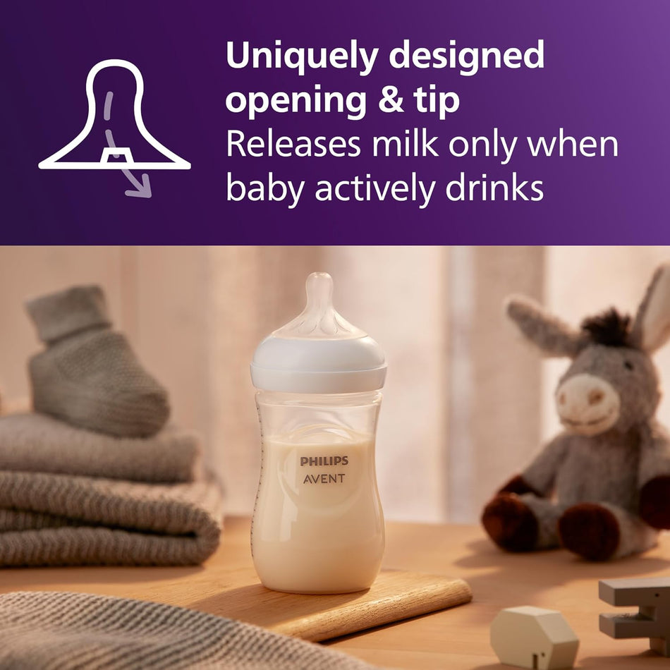 Avent - 3Pk Natural Baby Bottle With Natural Response Nipple, Clear, 9Oz