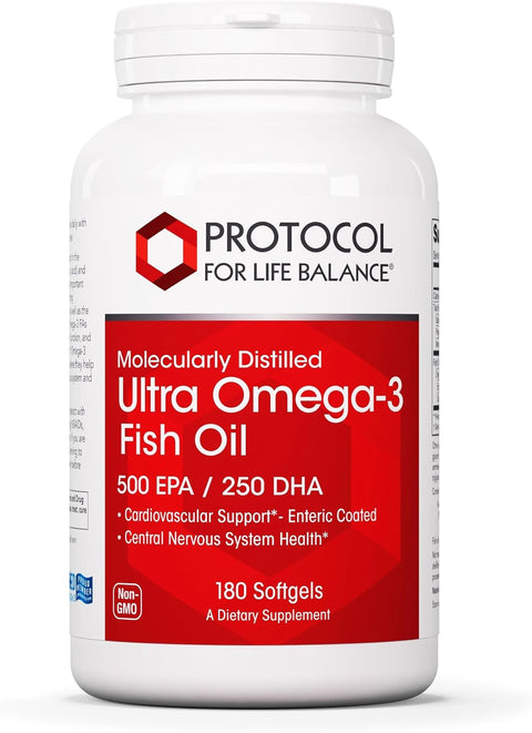 Protocol Ultra Omega-3-500mg EPA & 250mg DHA - Fish Oil for Brain Support, Heart & Nervous System Health* - EPA DHA Omega Supplement - Non-GMO & Halal - 180 Softgels