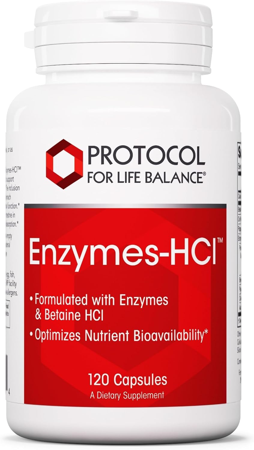 Protocol Enzymes-HCl - Digestive Enzymes with Bromelain* - Full Spectrum of Proteases - Digestion Supplement* - Soy & Dairy Free - 120 Capsules