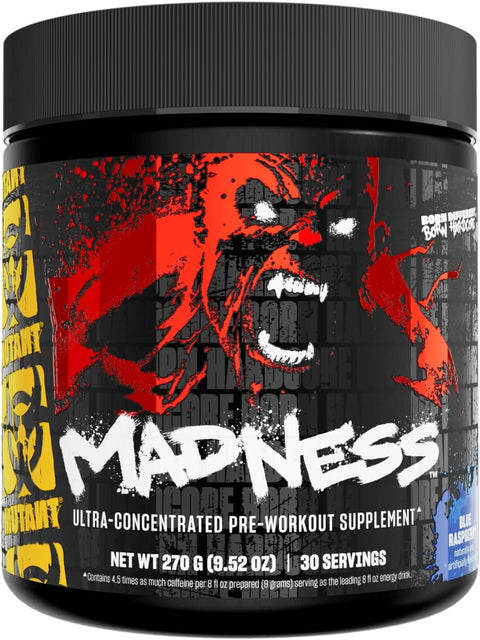 Mutant Madness Pre-Workout – Blue Raspberry, 225g (30 Servings), Extreme Energy & Focus