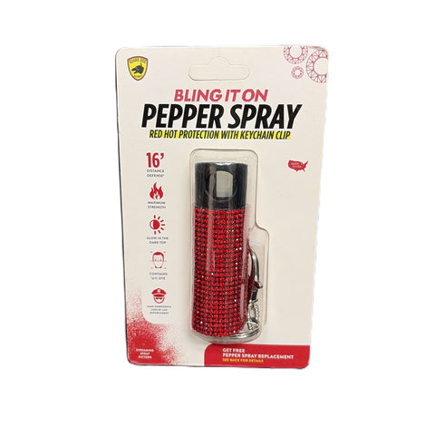 Pepper Spray with Safety Twist Top Glow-in-Dark, 16 ft Range, Red Rhinestone Design Pepper Spray Keychain, Self Defense by Guard Dog Security, 1 Pack