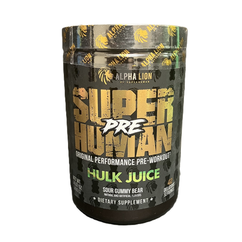 Alpha Lion SuperHuman Pre Workout V2 Hulk Juice, 14.67 oz Powder, Sour Gummy Flavor, Energy Focus Pump Formula, Beta Alanine Caffeine Supplement