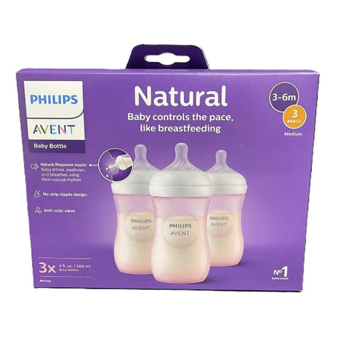 Philips Avent Natural Baby Bottle With Natural Response Nipple Pink 9oz 3pk