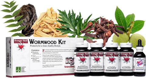Kroeger Herb Products, Wormwood Herb Supplement Kit, Black Walnut, Clove, Quassia, Worm Wood Detox Cleanse - Capsules