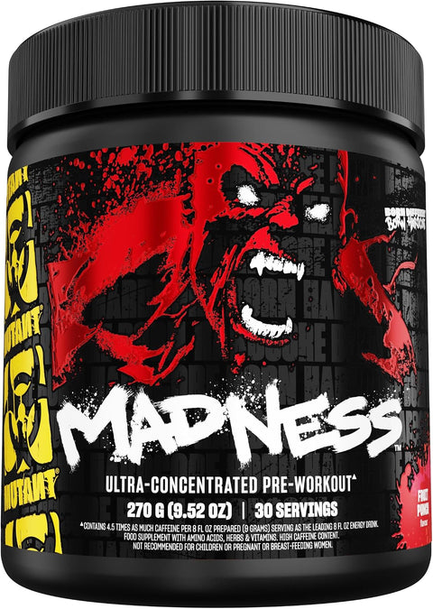 Mutant Madness | Pre Workout Powder Performance and Pump Blend 270G (9.52 OZ) 30 Serving | Fruit Punch