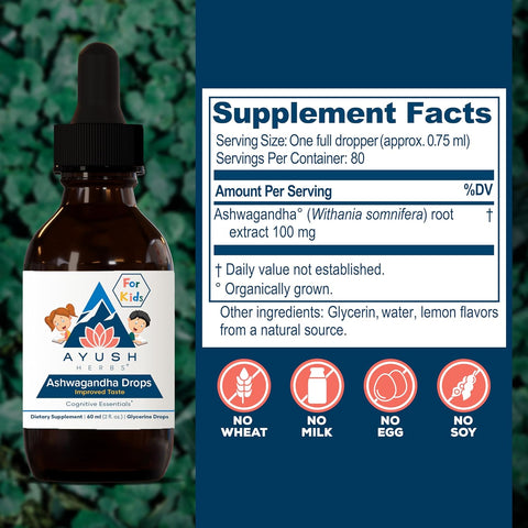 Ayush Herbs Ashwagandha Kids Drops – 2 Fl Oz | Natural Stress Relief & Immune Support for Children