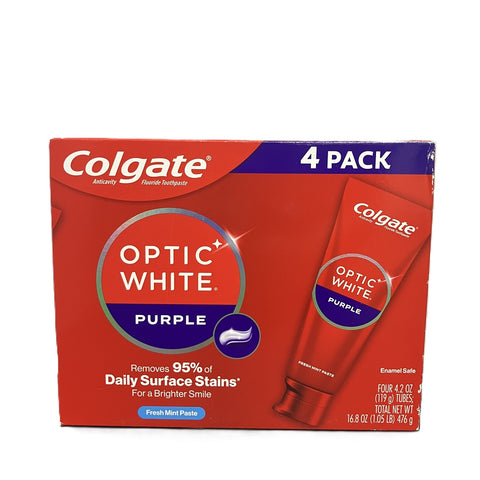 Colgate Optic White Purple Whitening Toothpaste 4.2 Ounce (Pack of 4)