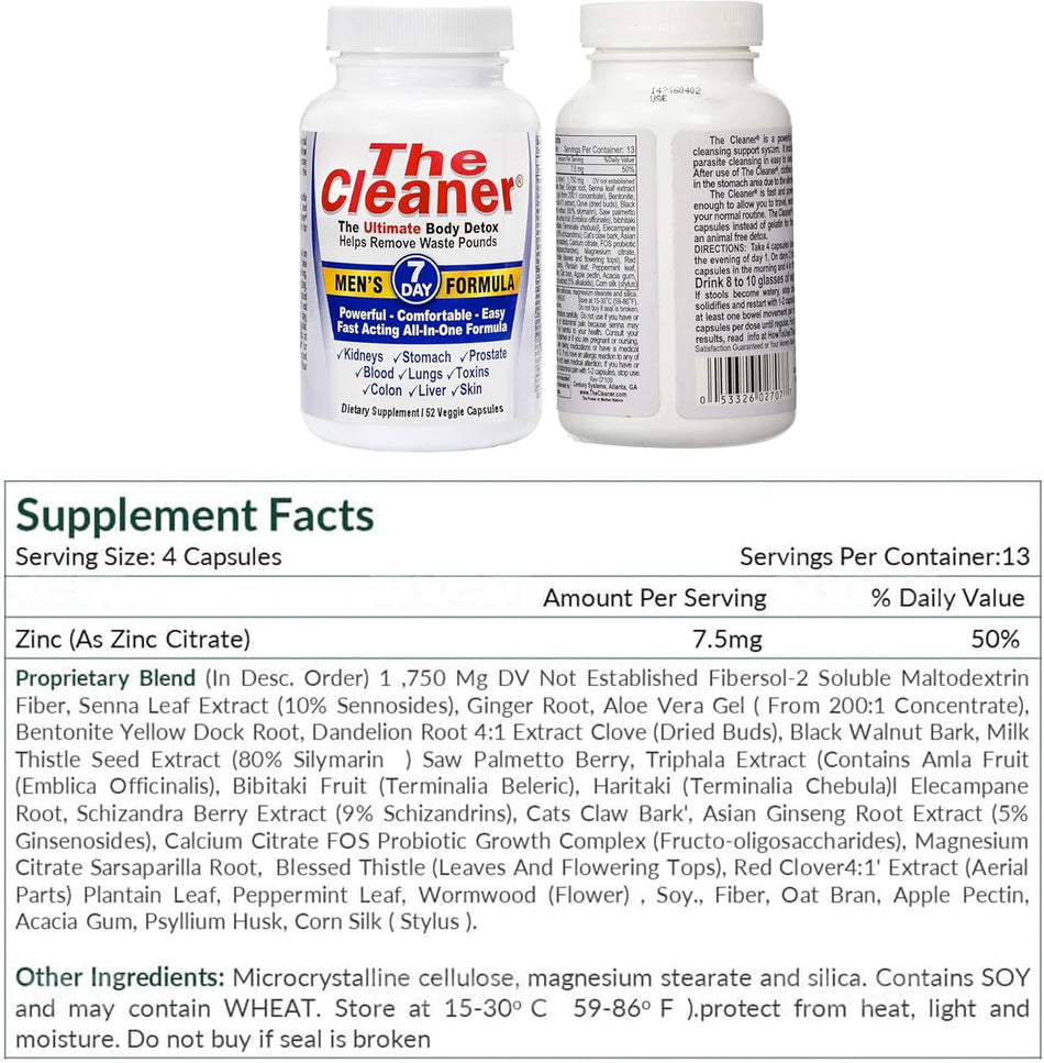 Century Systems 7-Day Herbal Supplement for Men – 52 Capsules