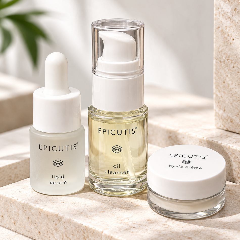 Epicutis Sample Sachet Pack – Oil Cleanser 15ml, Lipid Serum 10ml & Hyvia Crème 5ml