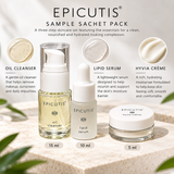 Epicutis Sample Sachet Pack – Oil Cleanser 15ml, Lipid Serum 10ml & Hyvia Crème 5ml