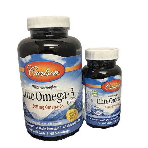 Carlson Elite Omega 3 Gems 1600 mg Omega 3 Lemon 90+30 Softgels