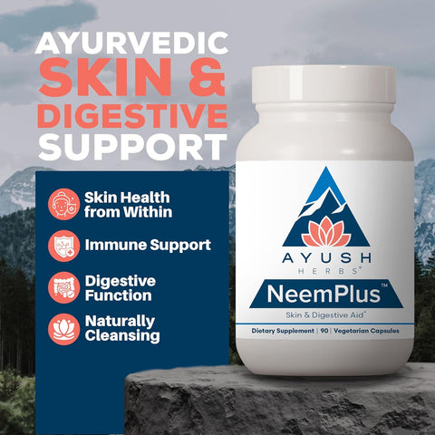 Ayush Herbs Neem Plus – 90 Veg Capsules | Immune & Skin Support with Ayurvedic Herbs