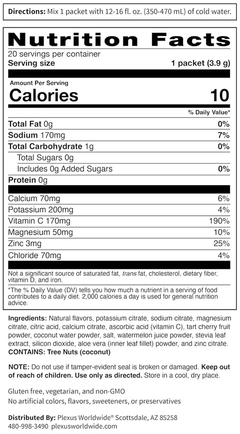 Plexus Hydrate Blueberry Acai  20 Servings Electrolyte Drink Mix