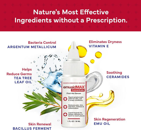 Emuaid EMUAIDMAX Concentrate First Aid Serum – 1 oz | Maximum Strength Relief for Skin Irritations & Wounds