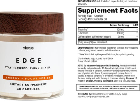Plexus EDGE - 30 Capsules for Enhanced Concentration and Sharpened Thinking
