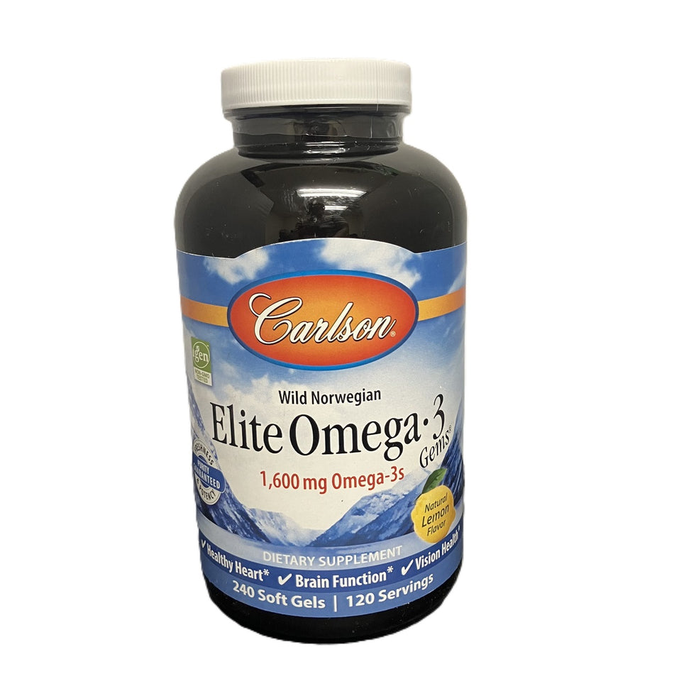 Carlson Elite Omega 3 Gems 1600mg Lemon 240 Softgels