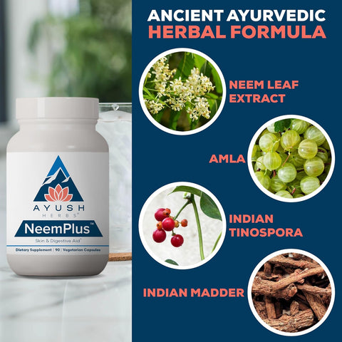 Ayush Herbs Neem Plus – 90 Veg Capsules | Immune & Skin Support with Ayurvedic Herbs