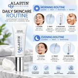ALASTIN Ultra Light Moisturizer with TriHex Technology, 2 oz, benefits infographic highlighting lightweight daily hydration, oil-free formula, silky smooth finish, and skin renewal support.