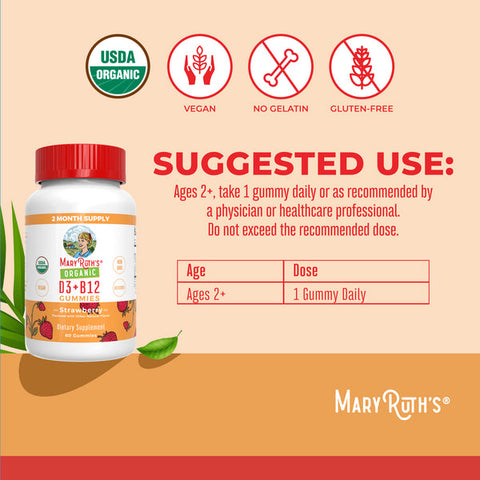 MaryRuth Organics Vitamin D3 + B12 Gummies – 60 Servings | Immune & Energy Support