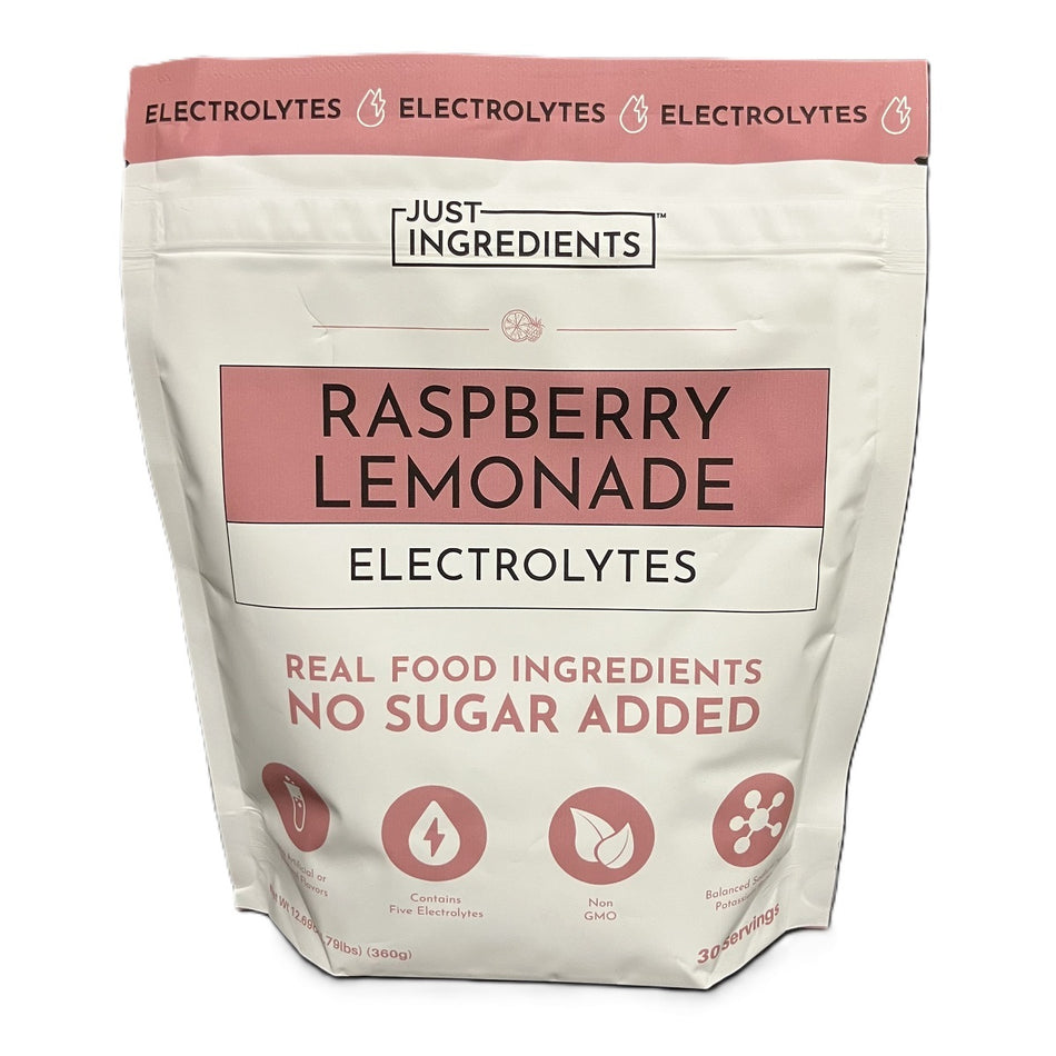 Just Ingredients Raspberry Lemonade Electrolytes  30 Serving Hydration Drink Mix with Coconut Water Essential Minerals and Real Fruit Flavors  Sweetened with Monk Fruit and Stevia