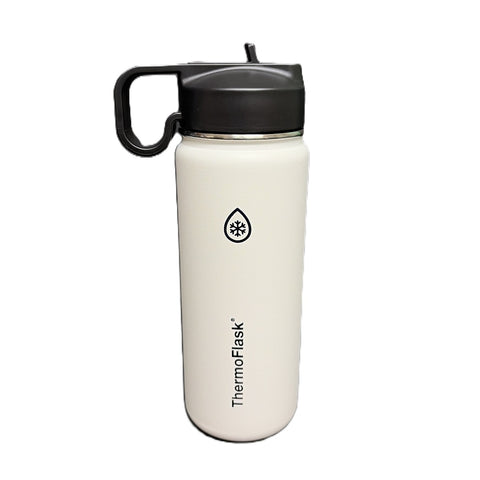 ThermoFlask 18 oz Insulated Stainless Steel Bottle with Chug and Straw Lids, White