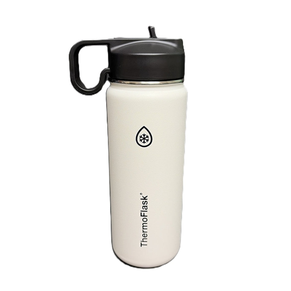 ThermoFlask 18 oz Insulated Stainless Steel Bottle with Chug and Straw Lids, White